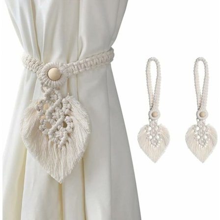 Set med 2 beige knappgardinholdere, bladgardinholdere, Ho