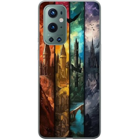Kompatibel Mobilcover til OnePlus OnePlus 9 Pro Fire magiske slotte i forskellige elementfarver, episk fantasykunst med ild vand luft og mørke i deta
