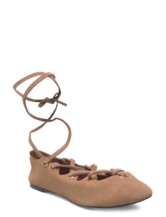 Mango Suede Ballet Flats With Crossed Straps - Brown - 36