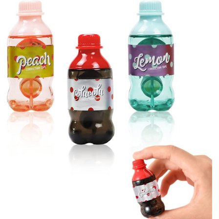 3-pack söta korrigeringstejper, Adroable citron, persika, läsk, vatten, cola-formade suddgummin, kontorsmaterial, kawaii-present till skolstart för 