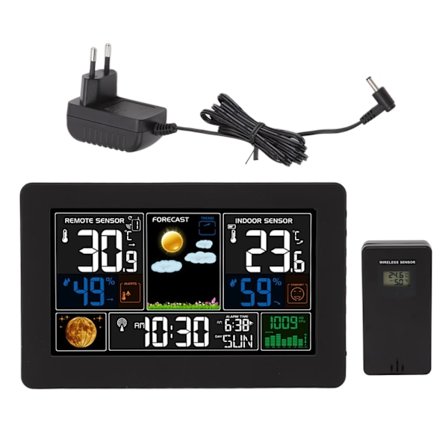 Stor Farveskærm Multifunktionelt Vejrur Indendørs Udendørs Temperatur Fugtighed Tryk EU Stik 100240V