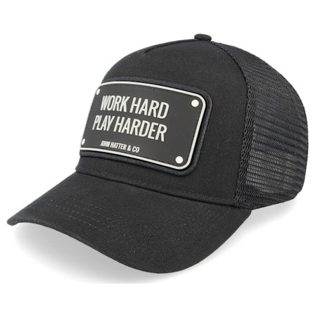 John Hatter & Co - Zwart trucker Cap - Work Hard Black Trucker @ Hatstore