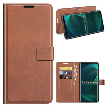 Hållbart konstläder Sony Xperia 5 III fodral med plånbok - Brun