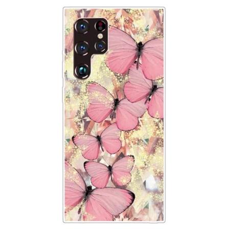 Deco Samsung Galaxy S22 Ultra Suojakotelo - Pinkki Perhonen Pink