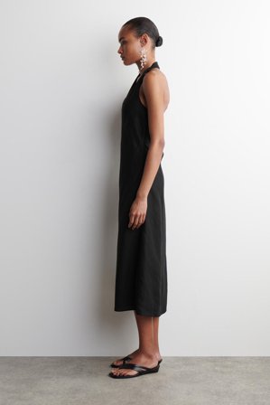 COS Women's Vestido Con Cuello Halter En Mezcla De Lino in Negro