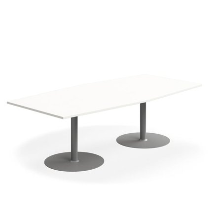 Conference table FLEXUS, 2400x1200 mm, boat shaped, white/silver