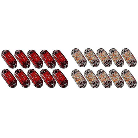20 stk LED 2,5 tommers 2 diode lys oval klarering tilhenger lastebil sidemarkør gul rød DB