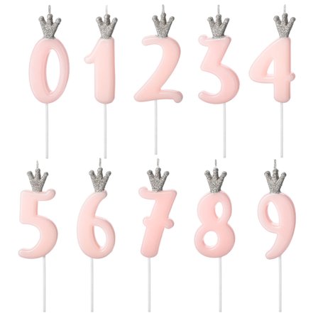 Tårtljus Siffra med Krona Rosa