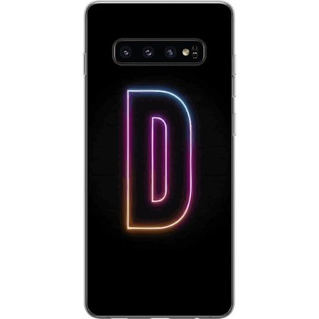 Kompatibel Mobilcover til Samsung Samsung Galaxy S10 Minimalistisk neonbogstav D i farveskiftende lys mod sort baggrund i moderne digital design