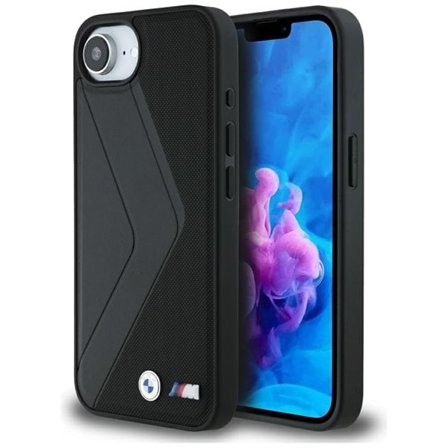 BMW Isokokoinen raidallinen MagSafe-kotelo iPhone 16e:lle - musta