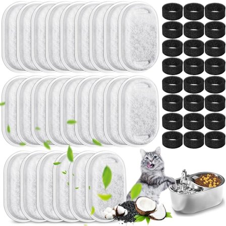40 stk. Kat Vandfontæne Filtre til 67oz/2L og 108/3.2L Rustfrit Stål Kæledyrsfontæne Kat Udskiftningsfiltre Svampe