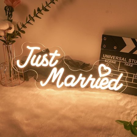 Just Married neon skilt, 10 niveauer dæmpbar USB neon lys til soveværelse, bryllupsfest vægdekoration, gave til par, Valentinsdag