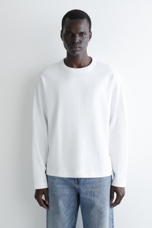 COS Männer Lockeres Langarmshirt Aus Jersey in Weiß