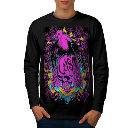 Crow Lust dödar skalle Män Blacklong Sleeve T-shirt | Wellcoda L