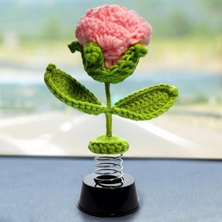 ING Hæklet Rose Wobblehead Instrumentbrætdekoration til Bil eller Kontor, Sød Gave til Fødselsdag og Valentinsdag
