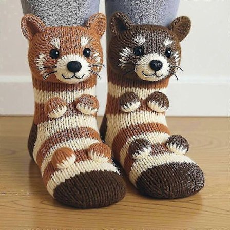 Festlige Sokker med Dyreprint - Kat og Hjort Vintervarme til Piger og Kvinder