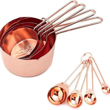 Sett med 8 rustfrie stål målekopper og måleskjeer Rose Gold Målekopp Baking