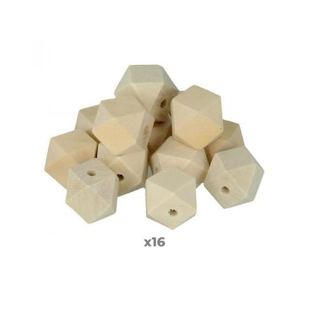16 polygonala träpärlor 20 x 27 mm
