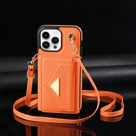 Etui til iPhone16PLUS orange lang snor harmonika crossbody kortholder slot