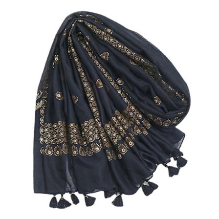 Svart bomull linnescarf, 185-100cm