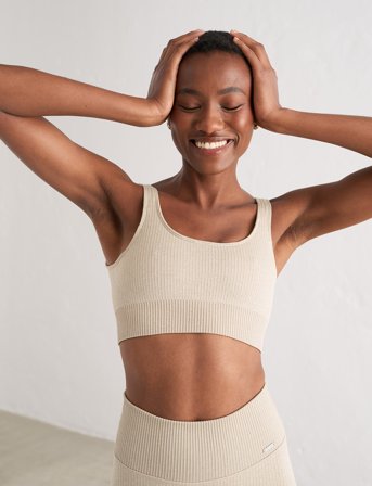 aim ́n Beige Ribbed Seamless Bra - Beige - XS