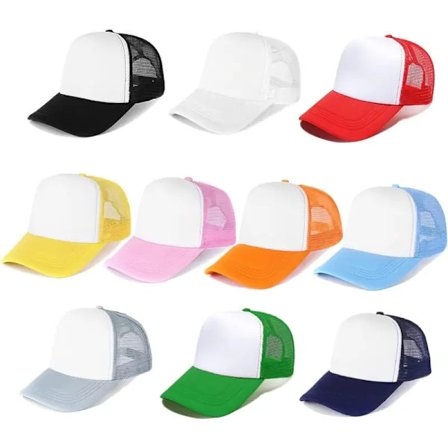 10 stk. Sublimering Mesh Baseball Cap - Unisex Trucker Hat til Mænd og Kvinder - Let og Åndbar