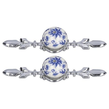 2 kpl Keraamisia kaapin vetimiä 4,1 cm sinivalkoinen posliini 1060D