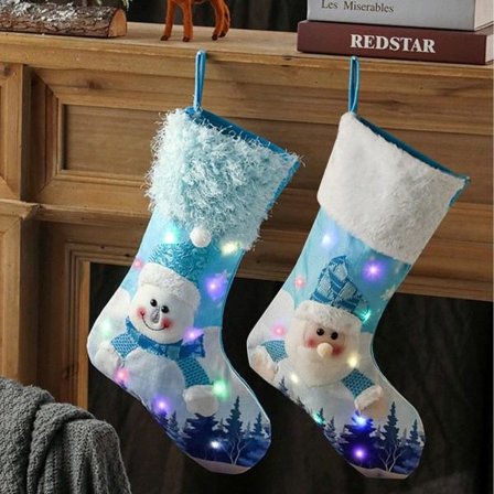2 st julstrumpor med LED-ljus Personliga julstrumpor Presentpåse Jultomte Snögubbe Öppen spis Hängstrumpa för familjens jul P