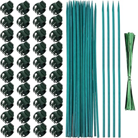 40 stk orkidéklips i plast, hageklips for planter med 20 stk grønne bambusplantepinner, 20 stk metalliske vribindinger