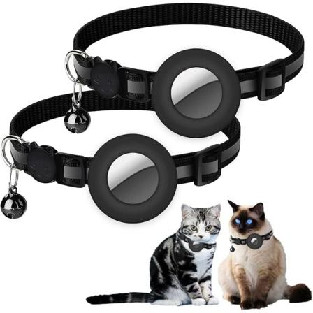 2-pack katt Airtag-halsband med säkerhetsklocka och spänne 3/8 bredd reflekterande hundhalsband med vattentätt silikonfodral kompatibelt med