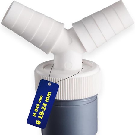 Dobbelt vaskemaskinehane Y-stykke til opvaskemaskine og vaskemaskine med indløb Ø 18-24 mm og udløb til 40 mm slange