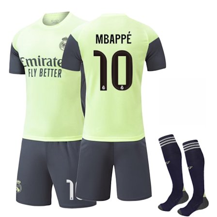 25-26 Real Madrid CF Fluorescerende Grøn Træningssæt NO.10 MBAPPE Børn Voksen Fodboldudstyr Med Strømper