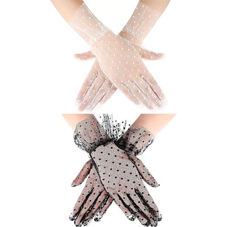 Korte Handsker til Kvinder Vintage Polka Dot Blonder Brudehandsker Handsker til Fest Kostume Middag 2 Par Sort Hvid