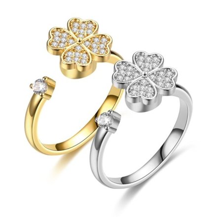 Svängbar Tallbarrs-Fyrklöver Ring Damring Guld + Silver