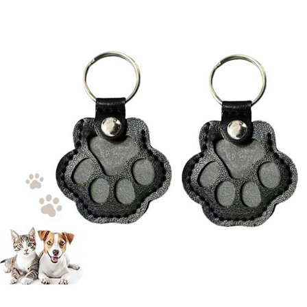 2-pak Sødt Kæledyr Pote Læder Nøglering Duo - Mindehår Opbevaring til Katte og Hunde, Poteaftryk Nøglering Par (Multi-Farve)