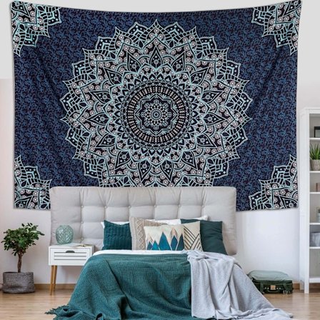 Puuvillainen Mandala-seinävaate - Boheemi päiväpeite (Sininen, 100x150cm)