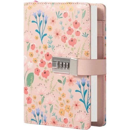 Dagbok med lås, blomma- och fjärilstidskrift, påfyllningsbar PU-läderdagbok med lås och nyckel för kvinnor och flickor, B6 Secret Personal