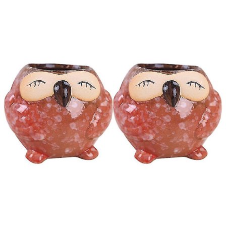 2 st Ugglaformade Blomkrukor i Keramik, Miniatyrkrukor för Sukkulenter, Växtkrukor för Trädgård, Uteplats och Butik
