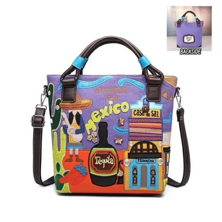 Retro axelväska i canvas för kvinnor med stor kapacitet crossbody shoppingväska Purple 35x33x10cm