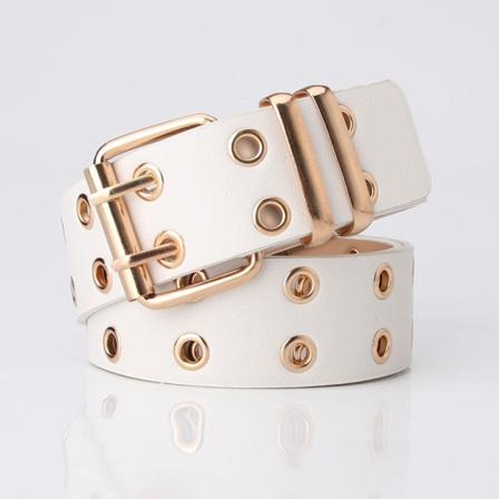 Dambälten Mode dubbelnålsspänne Dubbelrad lufthålsbälte Dam Jeans Byxbälte Enkelt bälte White 105cm*3.8cm