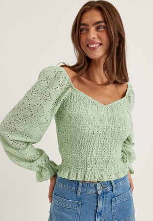 BUBBLEROOM - Square Neck Smock Top - Light green