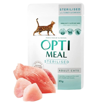 Optimeal - Adult & Senior Sterilised Turkey & Chicken Våtfôr Til Katt 12 x 85 g - Katt - Kattefôr & kattemat - Våtfôr og våtmat - ZOO.no