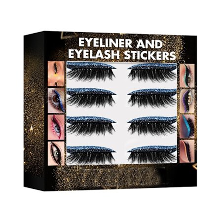 4 par glitter eyeliner och ögonfransklistermärke, återanvändbar set blå