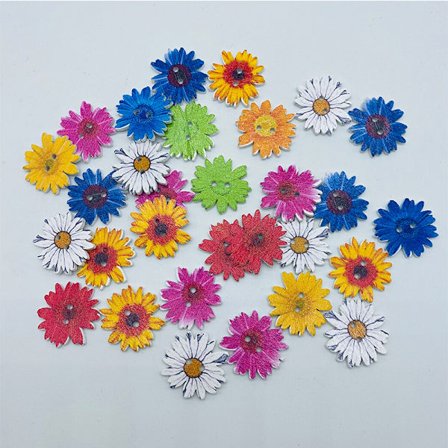 50 st träknappar med krysantemum, träblommor, blandade R