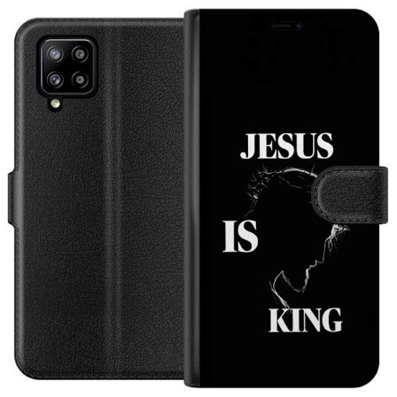 Kompatibel Tegnebogsetui til Samsung Galaxy A42 5G Farverige kawaii-figurer stakket lodret på en lilla baggrund med bløde former og en legende sød