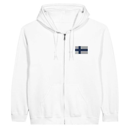 Hoodie med dragkedja - PIXELFORMA - Finland flagga - Vit - Bekväm - Hållbar