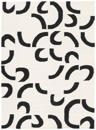 Curved 160X230 Blanc Écru/Noir Abstrait Tapis De Laine