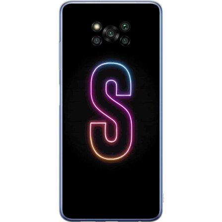 Yhteensopiva Puhelinkuori Xiaomi Xiaomi Poco X3 Pro Neonkirjain S kirkkaissa pinkissä ja sinisissä sävyissä tummaa taustaa vasten, siisti kirjaint