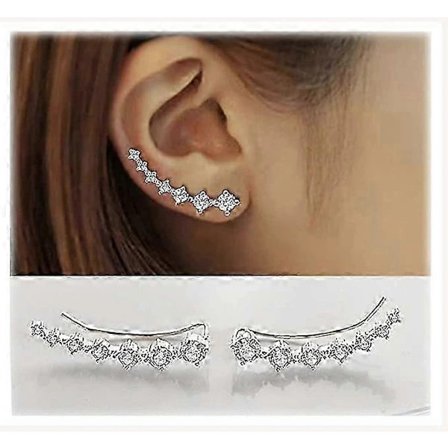 【PP】7 Krystaller Øremanchetter Hoop Climber S925 Sterling Sølv Øreringe Hypoallergeniske Øreringe