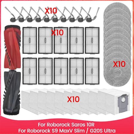 För Roborock Saros 10R/Roborock S9 MaxV Slim/G20S Ultra Reservdelar Borste Hepa Filter Moppduk Damm